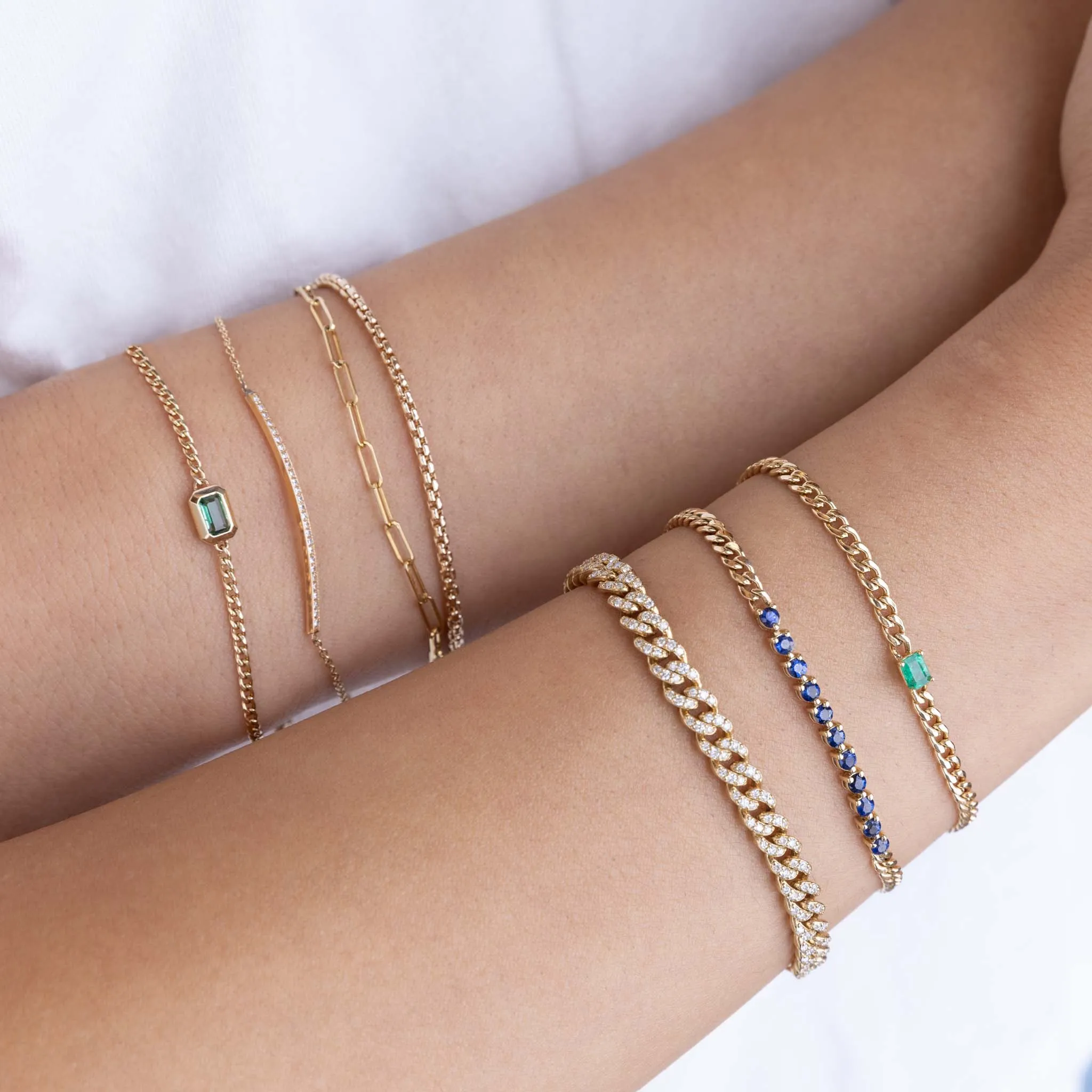 14k Emerald Cut Emerald XS Curb Chain Bracelet
