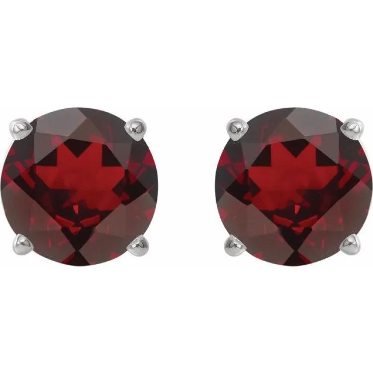 14K White 5 mm Natural Mozambique Garnet Stud Earrings