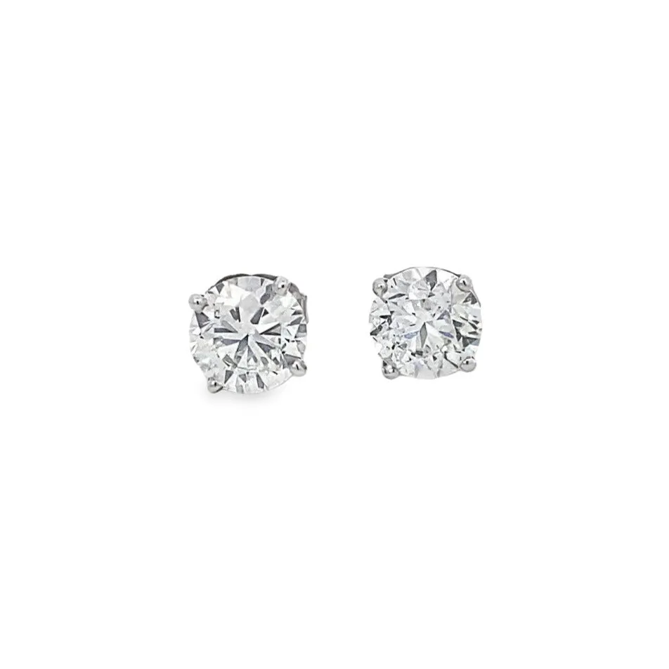 14K White Gold Diamond Solitaire Stud Earrings - 2.00 Carat