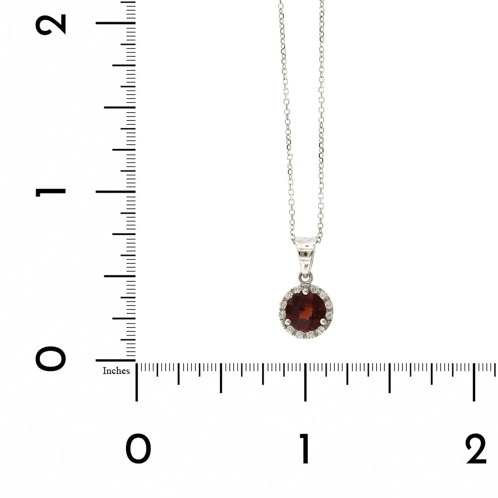 14K White Gold Round Garnet Diamond Halo Necklace