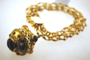 1960s Vintage Link Bracelet with Garnet & Topaz Decorated Globe Charm in Solid 14K Yellow Gold - $20K VALUE
