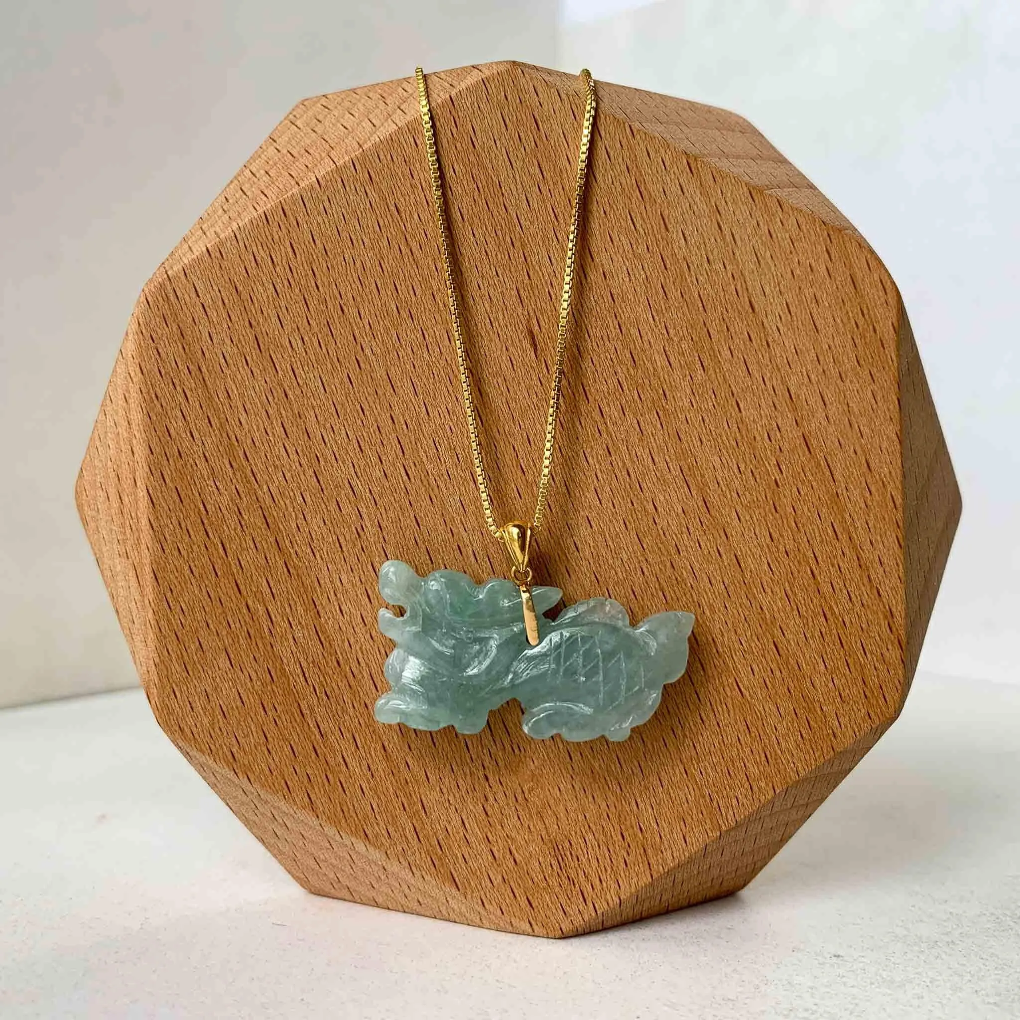 3-D Dragon Jadeite Jade Hand Carved Pendant with 18K Solid Gold Bail, SHWQ-0423-1690440622