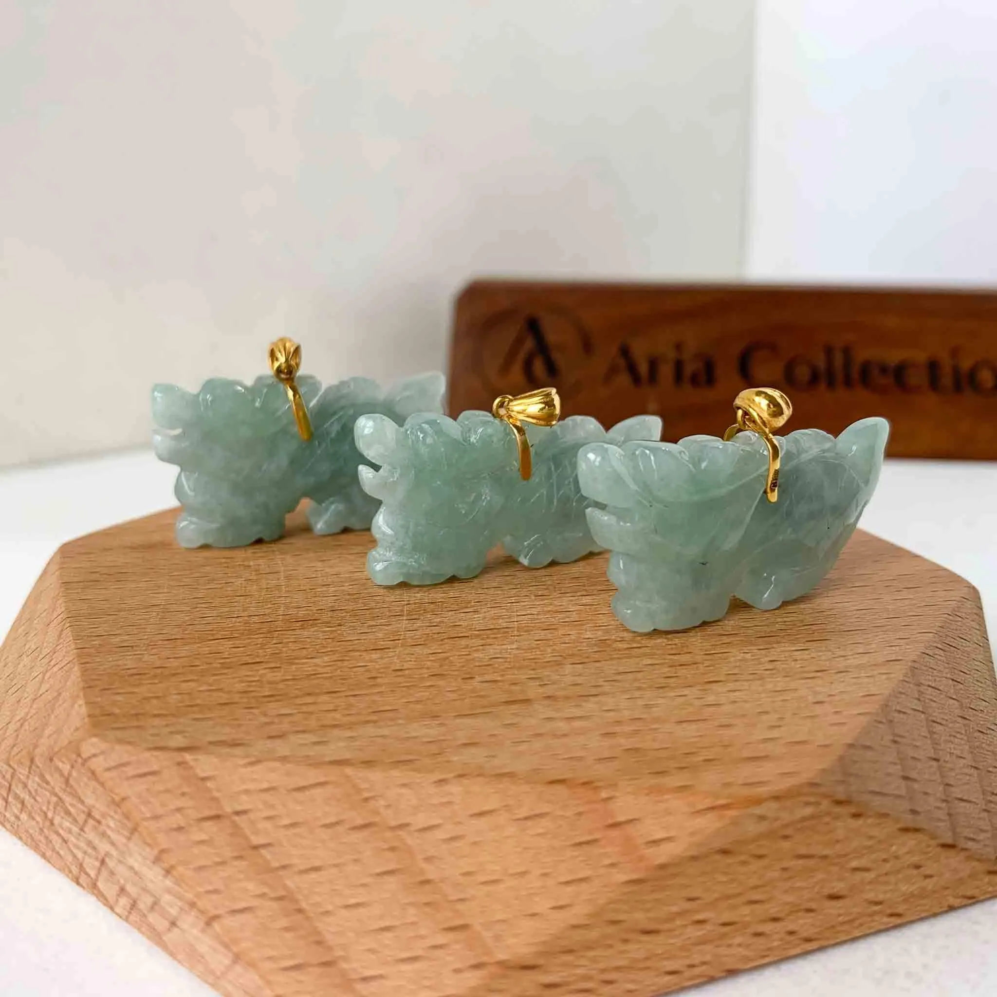 3-D Dragon Jadeite Jade Hand Carved Pendant with 18K Solid Gold Bail, SHWQ-0423-1690440622