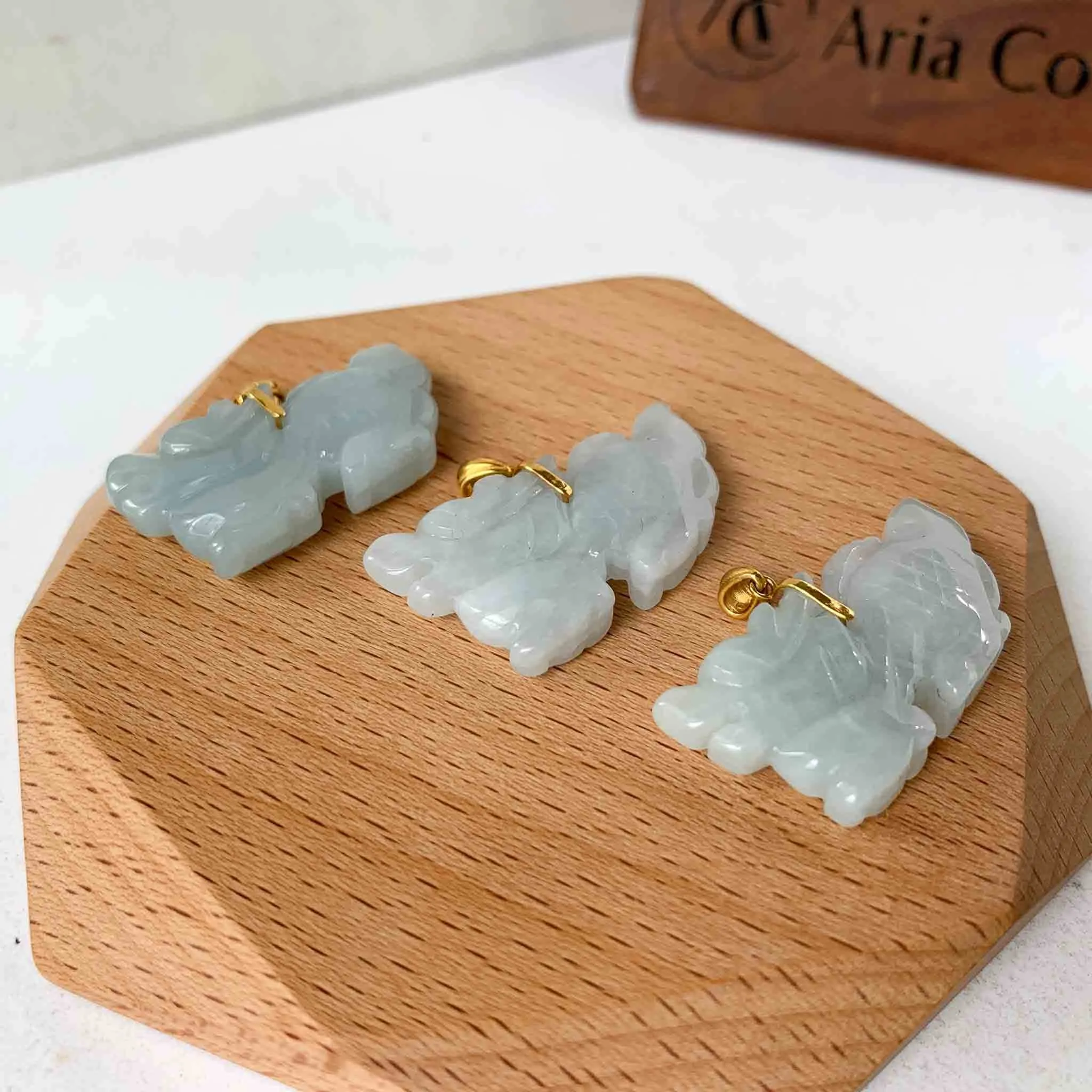 3-D Dragon Jadeite Jade Hand Carved Pendant with 18K Solid Gold Bail, SHWQ-0423-1690440622