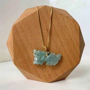 3-D Dragon Jadeite Jade Hand Carved Pendant with 18K Solid Gold Bail, SHWQ-0423-1690440622
