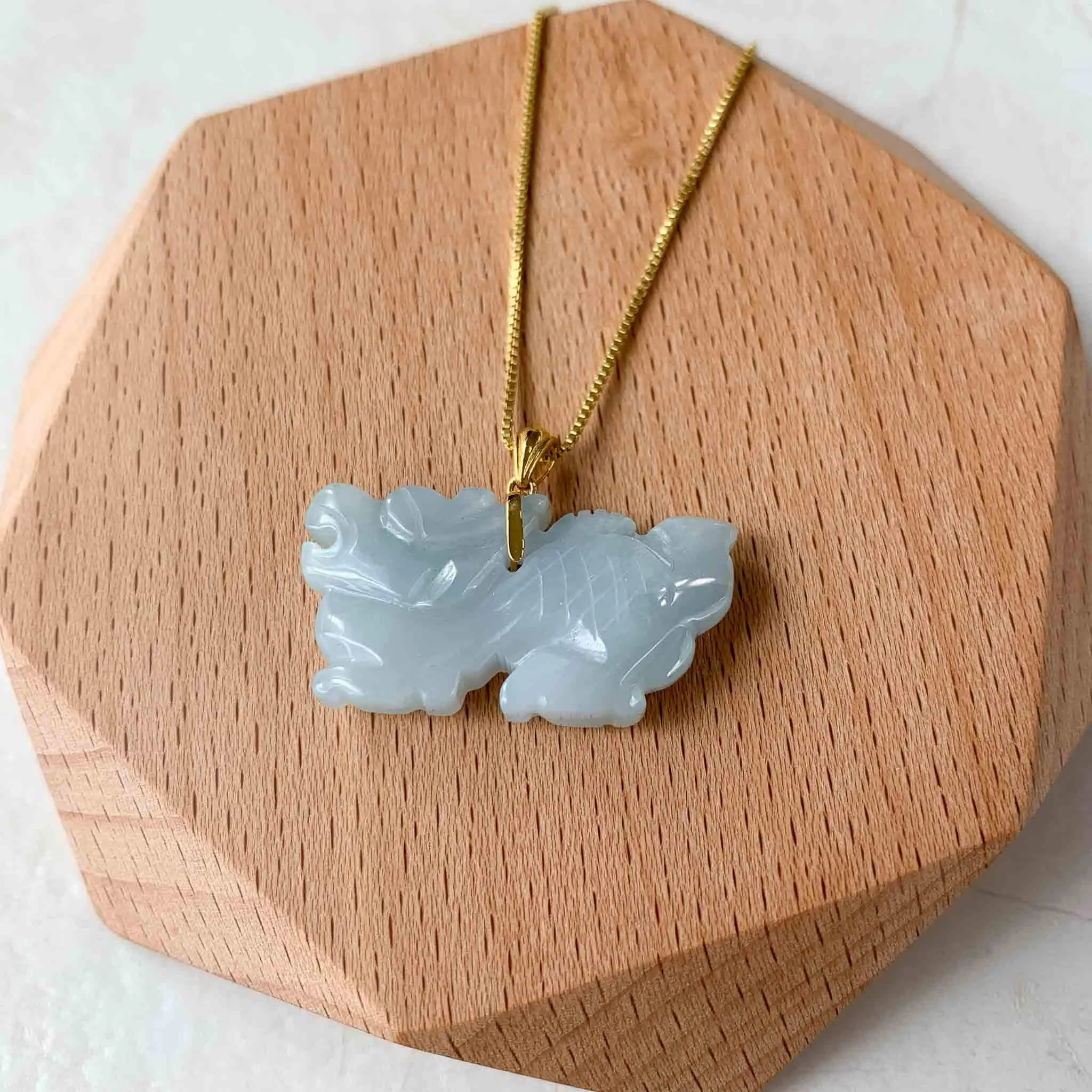 3-D Dragon Jadeite Jade Hand Carved Pendant with 18K Solid Gold Bail, SHWQ-0423-1690440622