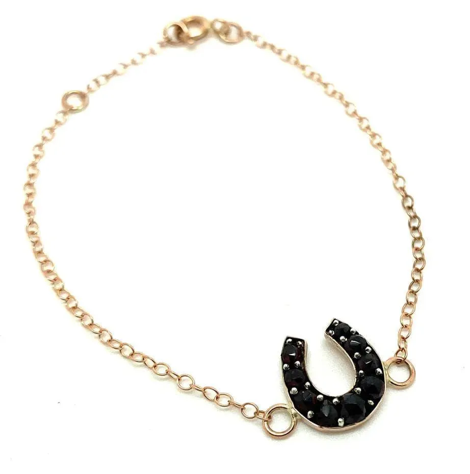 Antique Victorian 9ct Rose Gold Garnet Horseshoe Bracelet