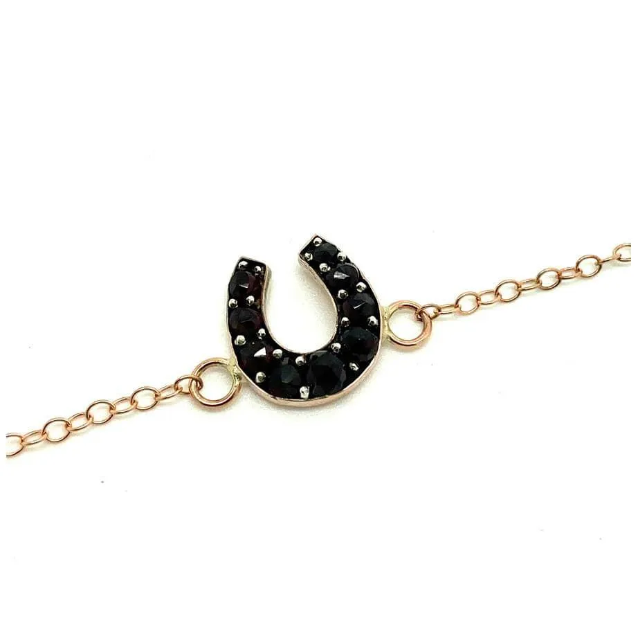 Antique Victorian 9ct Rose Gold Garnet Horseshoe Bracelet