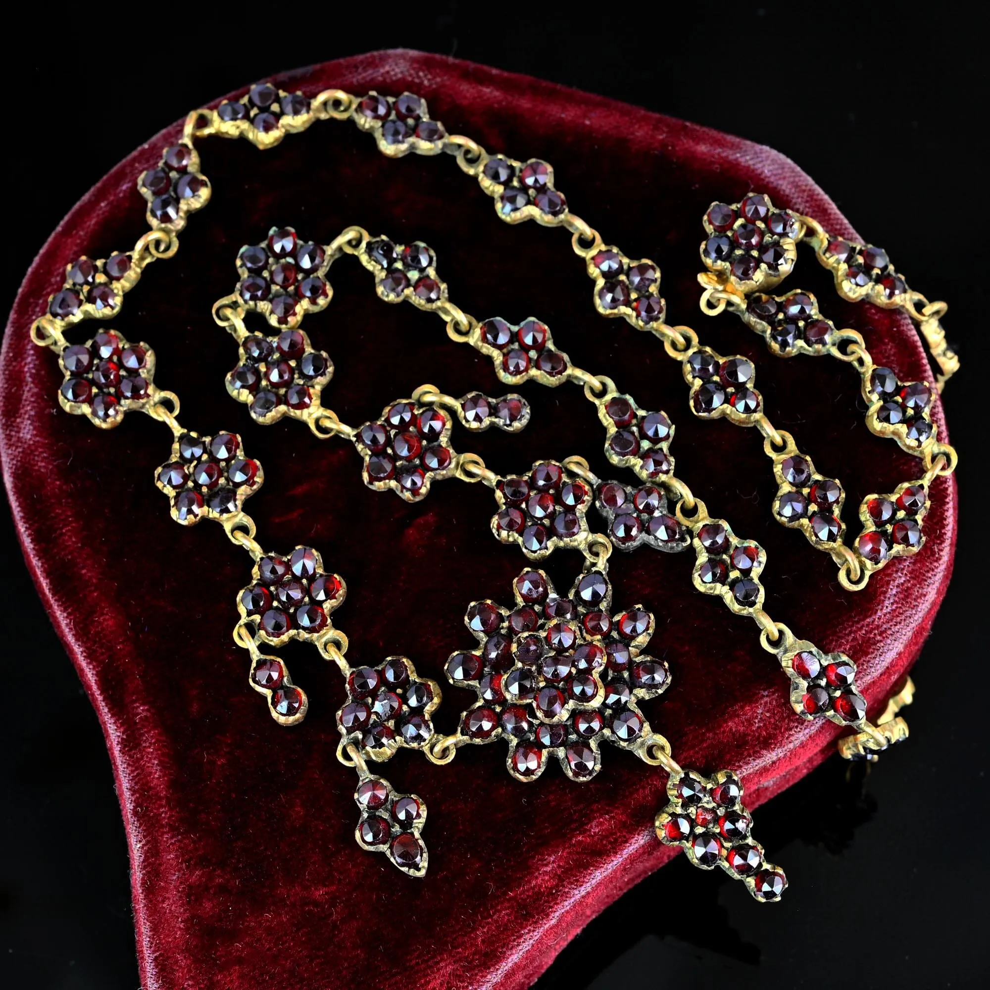 Antique Victorian Rose Cut Bohemian Garnet Necklace