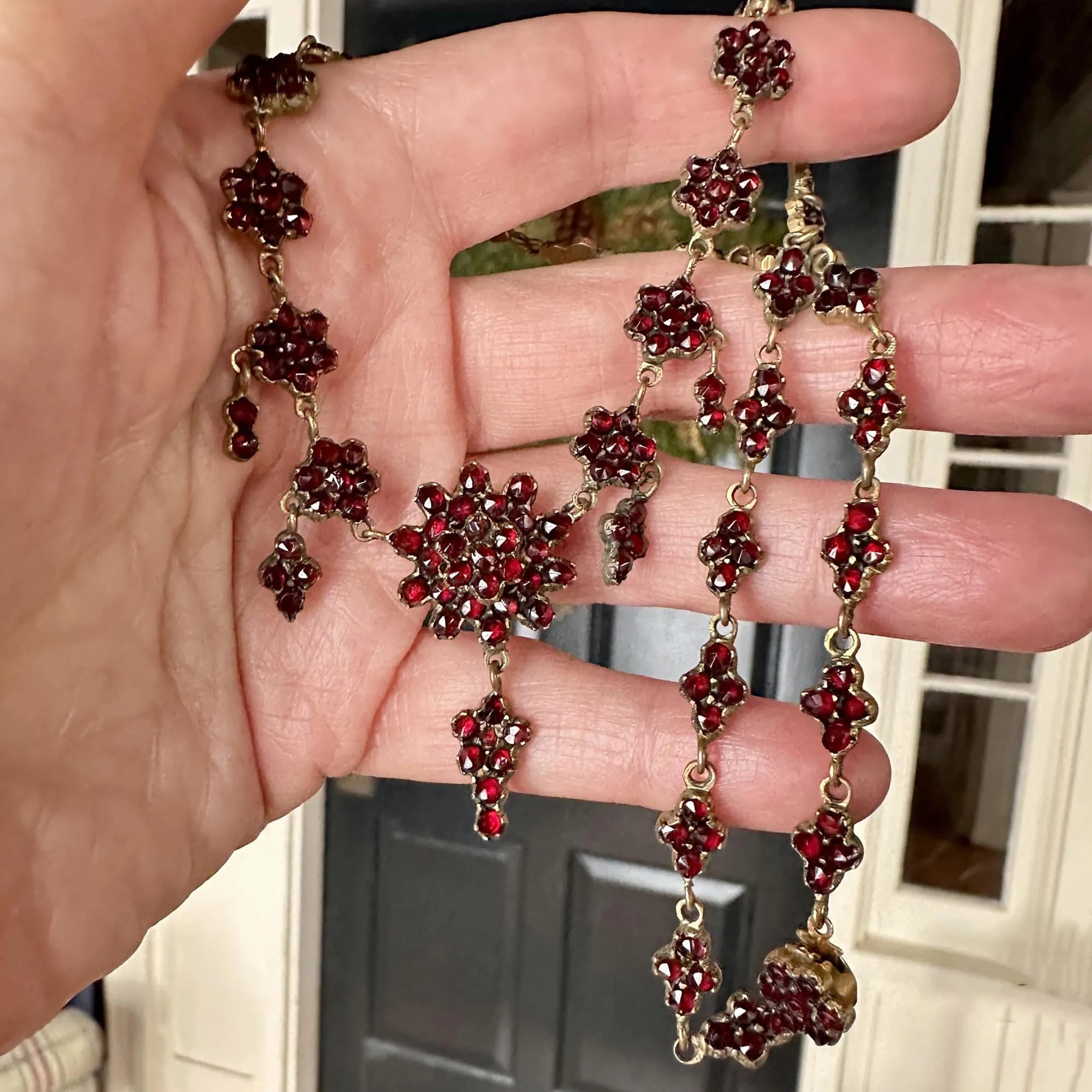 Antique Victorian Rose Cut Bohemian Garnet Necklace