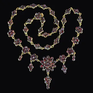 Antique Victorian Rose Cut Bohemian Garnet Necklace