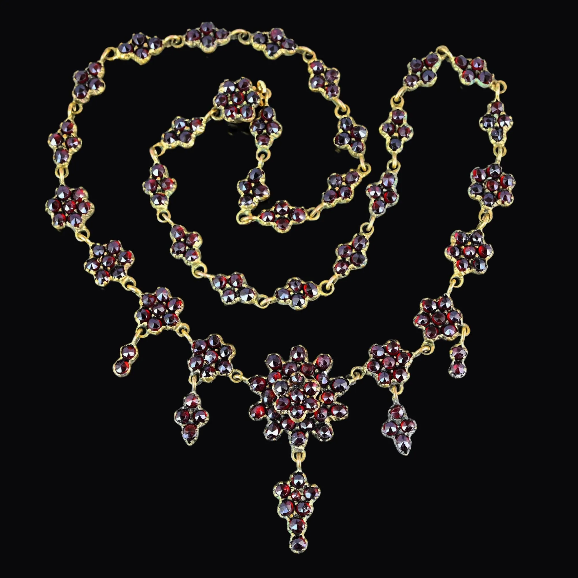 Antique Victorian Rose Cut Bohemian Garnet Necklace