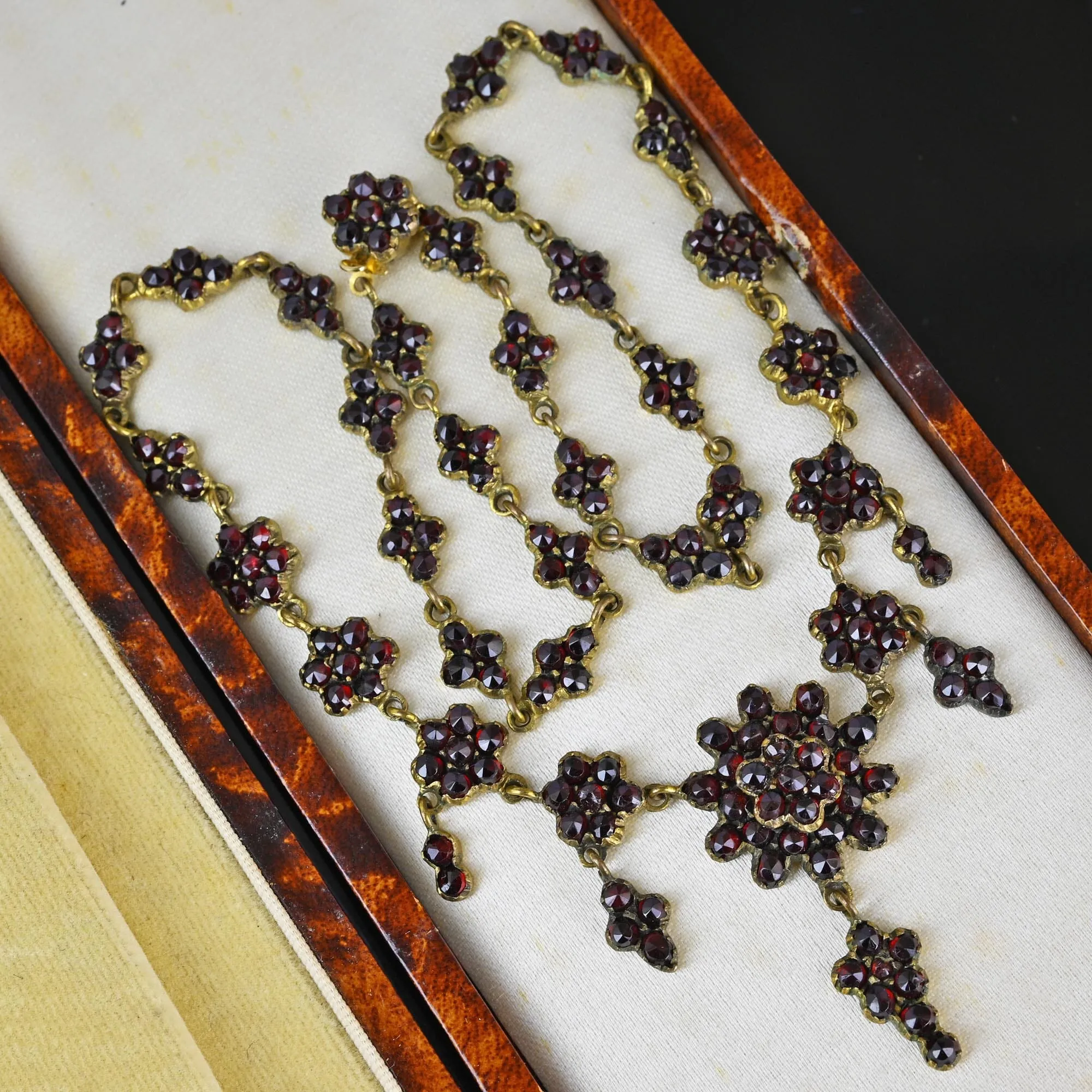 Antique Victorian Rose Cut Bohemian Garnet Necklace