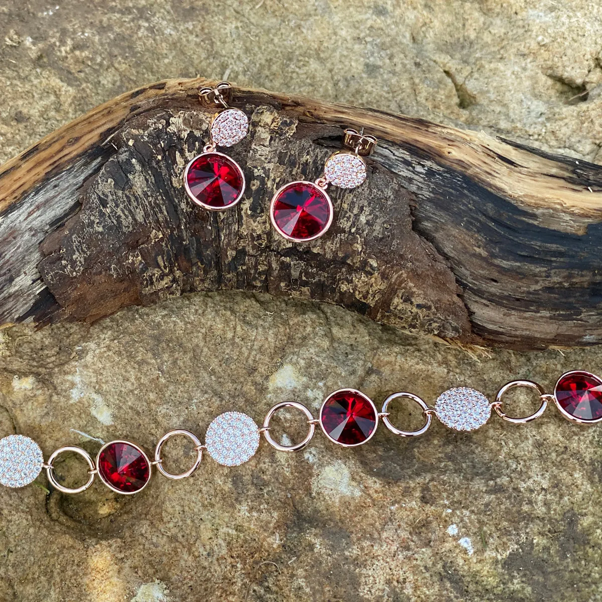 Arlette Ruby Rose Gold Diamante Garnet Earrings