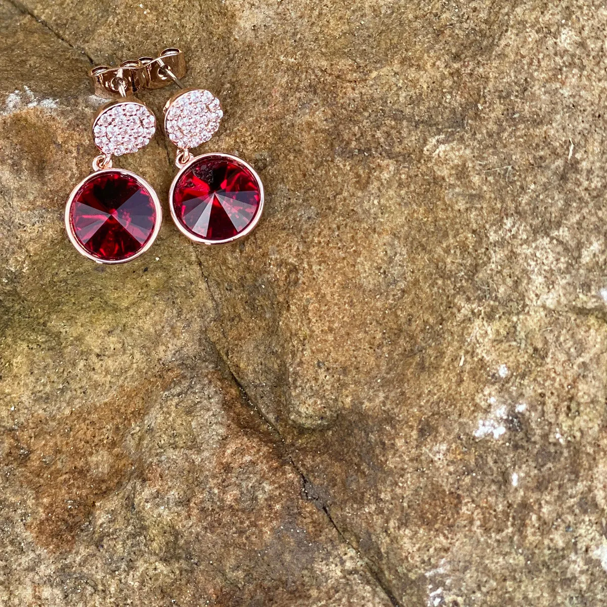 Arlette Ruby Rose Gold Diamante Garnet Earrings