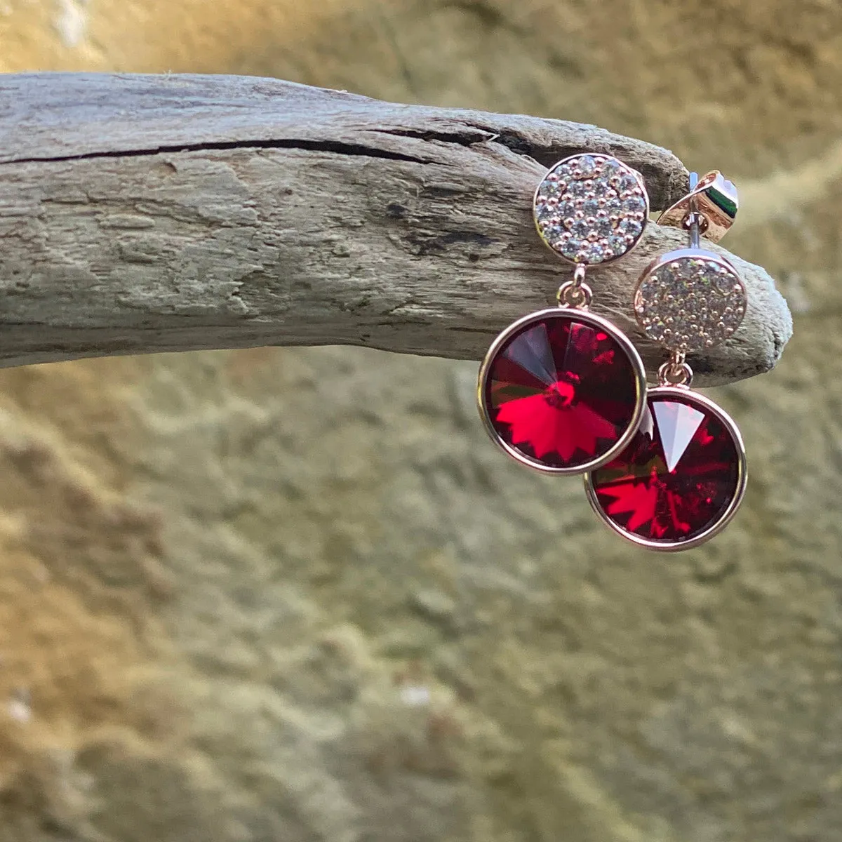 Arlette Ruby Rose Gold Diamante Garnet Earrings