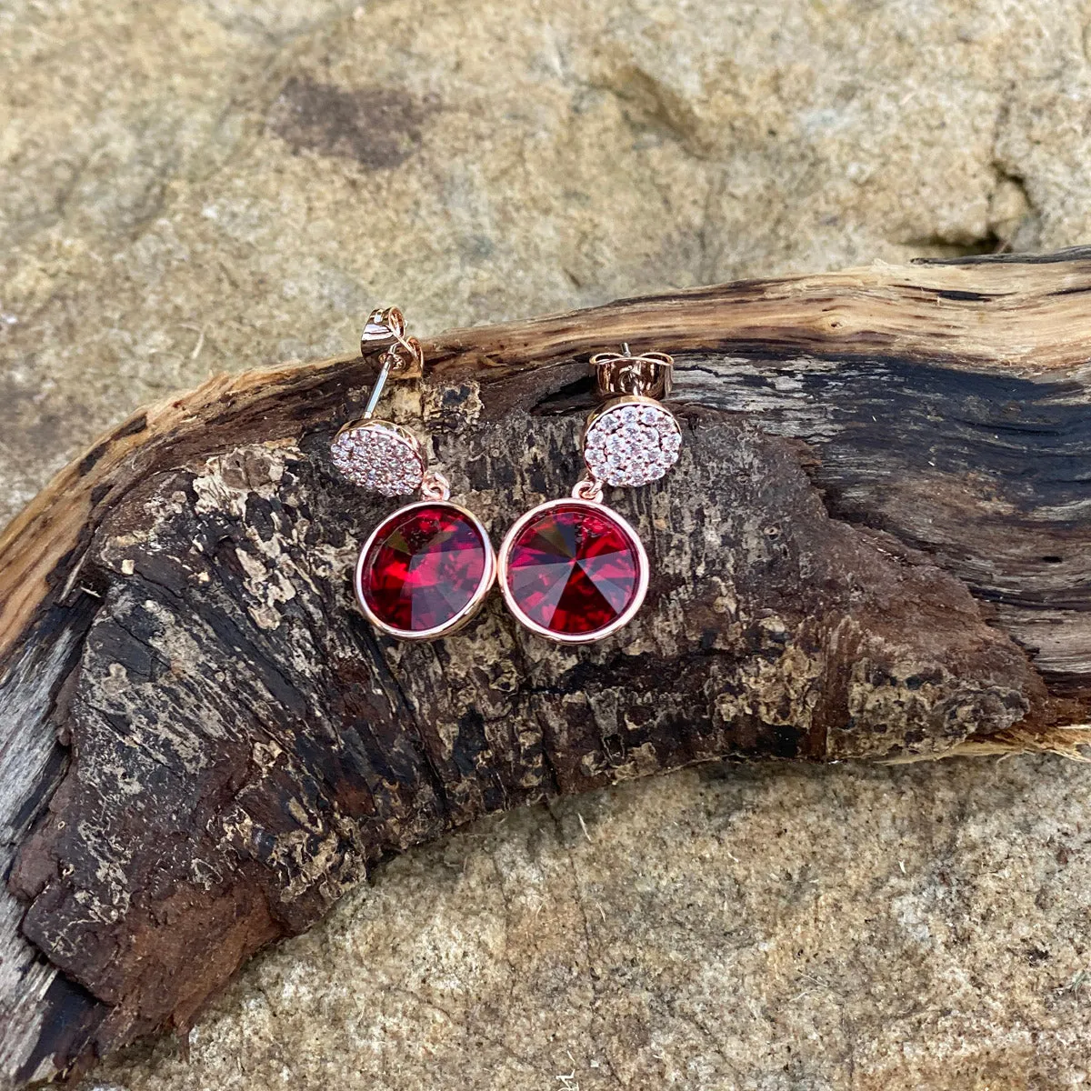 Arlette Ruby Rose Gold Diamante Garnet Earrings