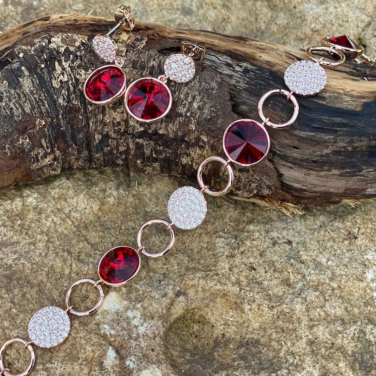 Arlette Ruby Rose Gold Diamante Garnet Earrings