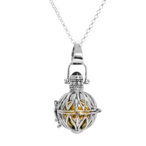 Bali Red Garnet Harmony Ball Pendant, Chime Ball, Angel Caller, Bola Necklace Pendant in 925 Sterling Silver-  3.3 Cm