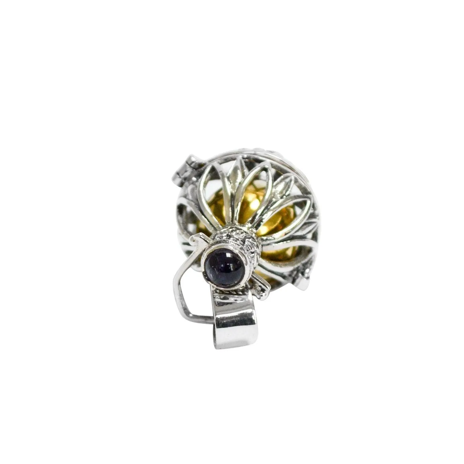 Bali Red Garnet Harmony Ball Pendant, Chime Ball, Angel Caller, Bola Necklace Pendant in 925 Sterling Silver-  3.3 Cm