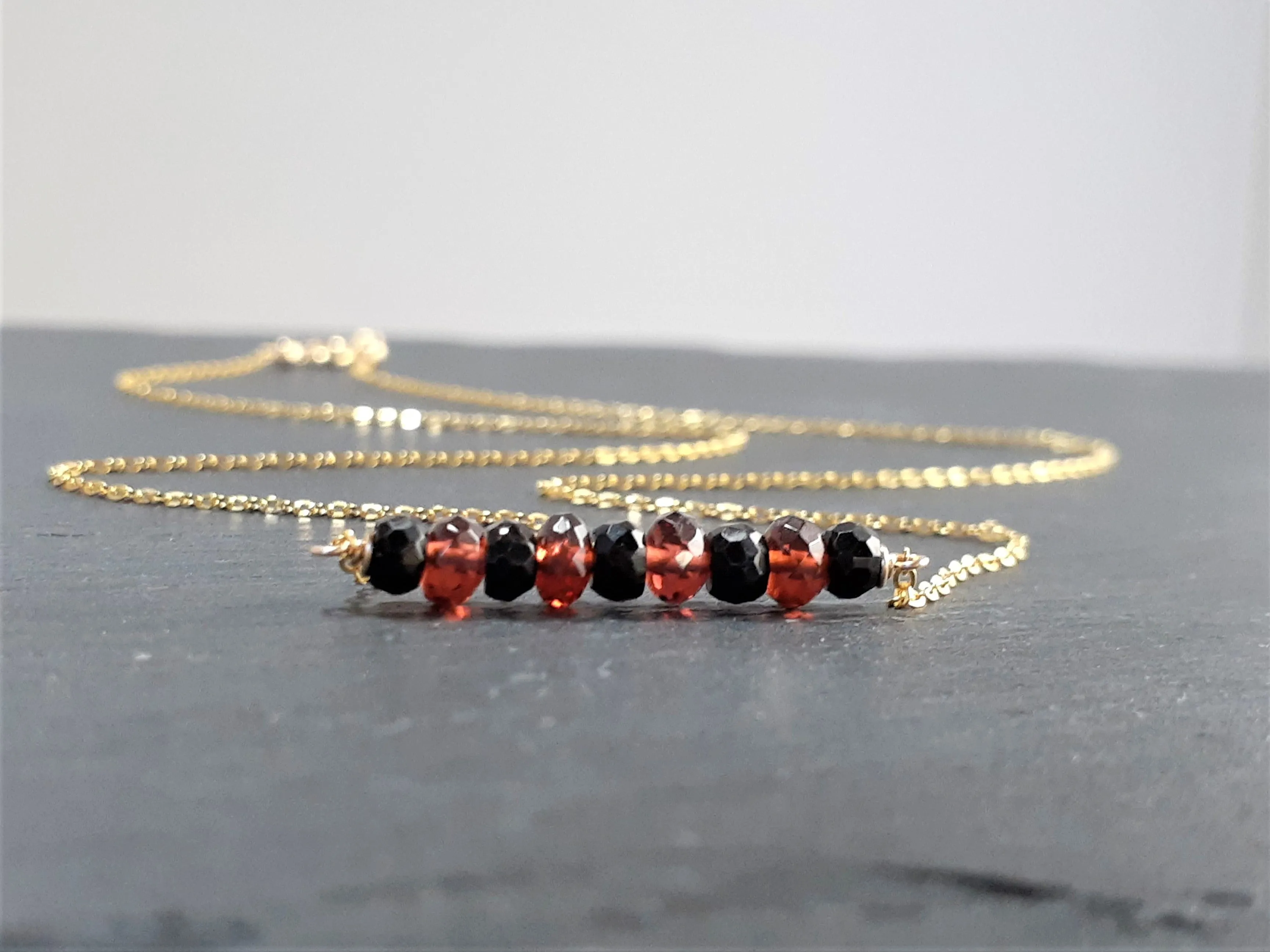 Black Spinel and Garnet Bar Necklace - Worn by Candice Accola King