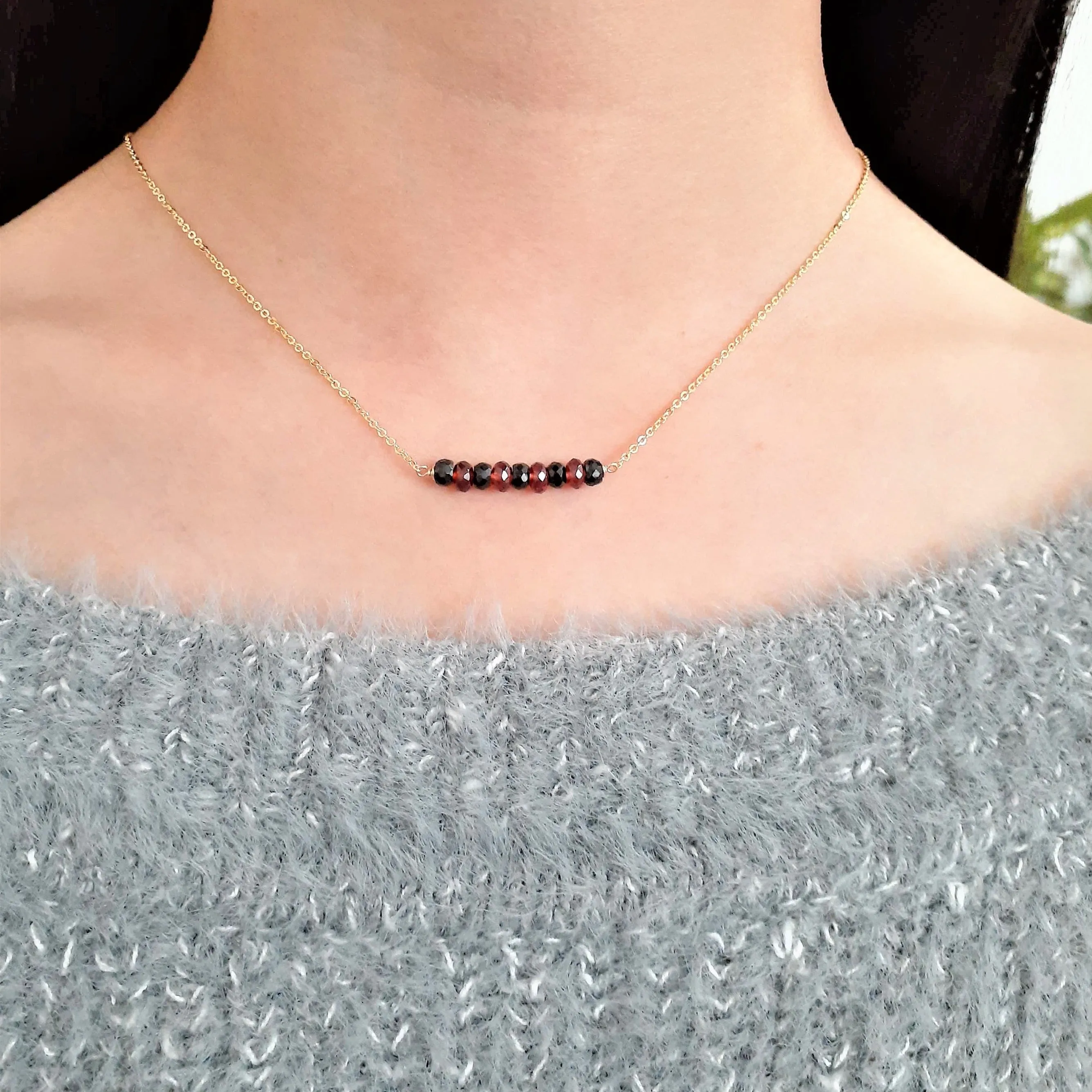 Black Spinel and Garnet Bar Necklace - Worn by Candice Accola King
