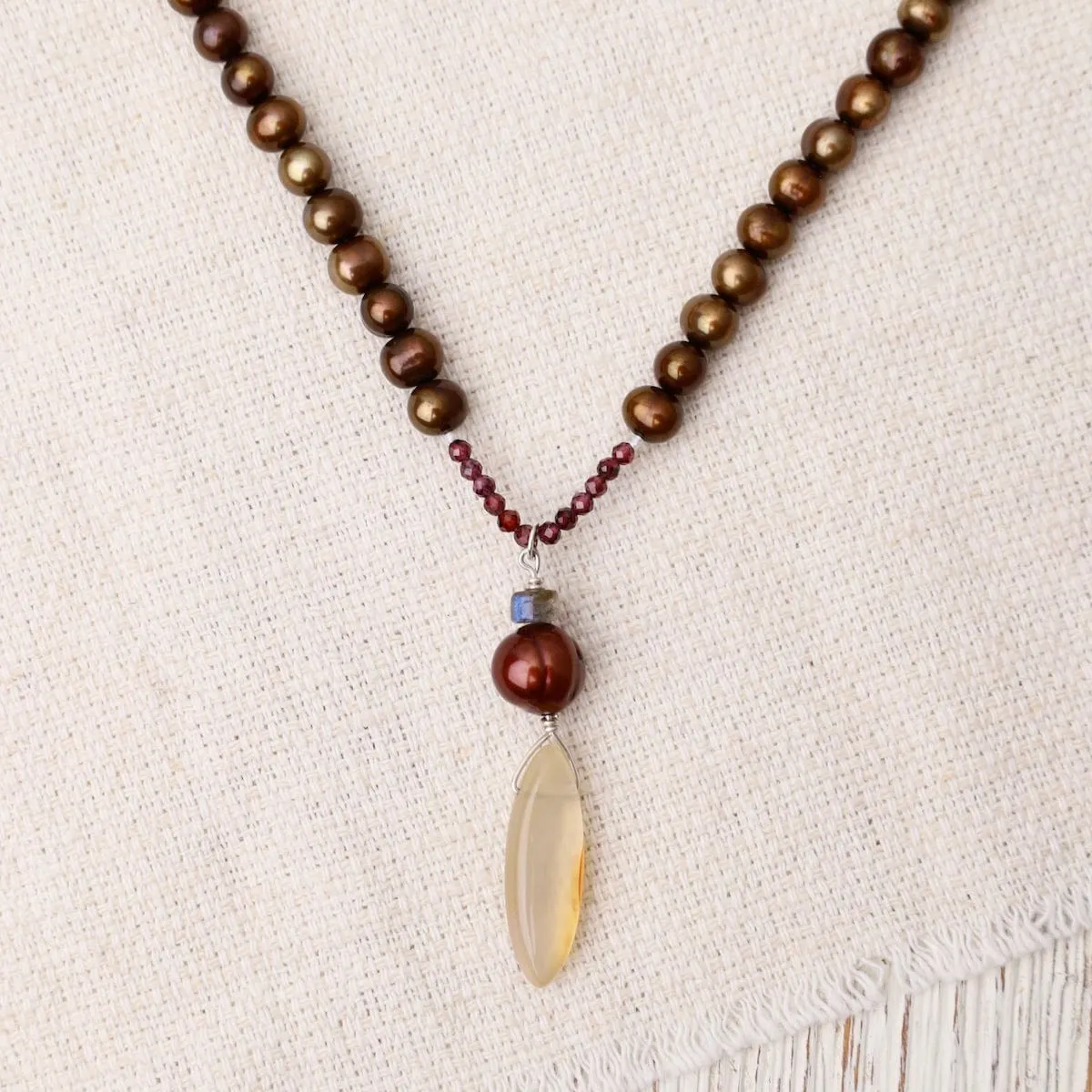Copper Pearl with Agate Drop Necklace