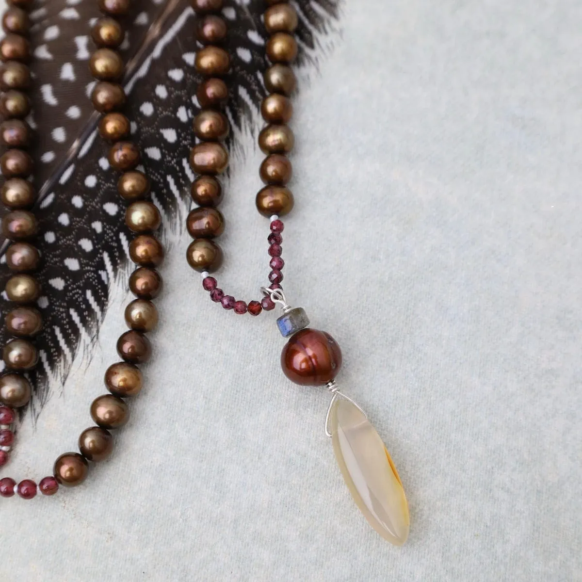 Copper Pearl with Agate Drop Necklace
