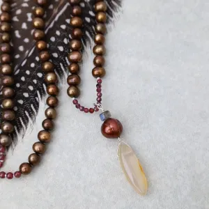 Copper Pearl with Agate Drop Necklace