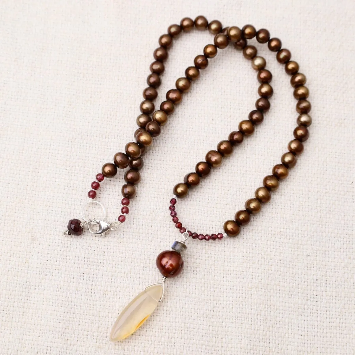 Copper Pearl with Agate Drop Necklace