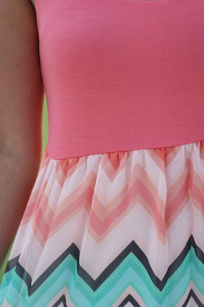 Coral Chevron Short Dress