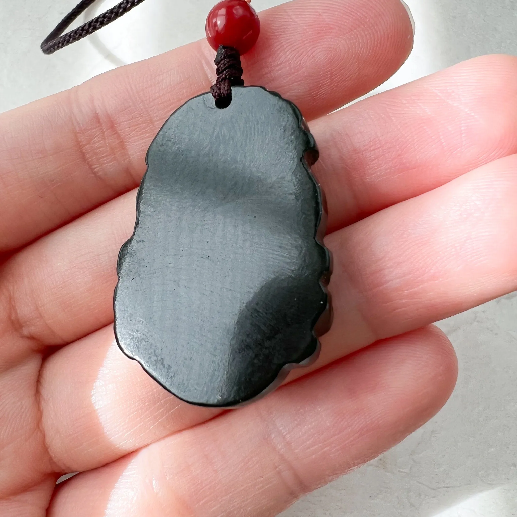 Dark Green Jade, Nephrite Jade, Rabbit Chinese Zodiac Carved Pendant Necklace, RM-1221-1646271830
