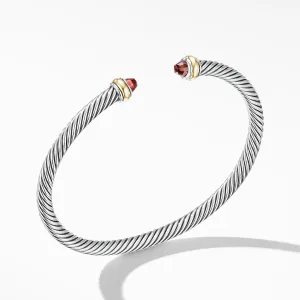 David Yurman Cable Classic Collection Bracelet with Garnet and 18k Yellow Gold, 4mm - Medium