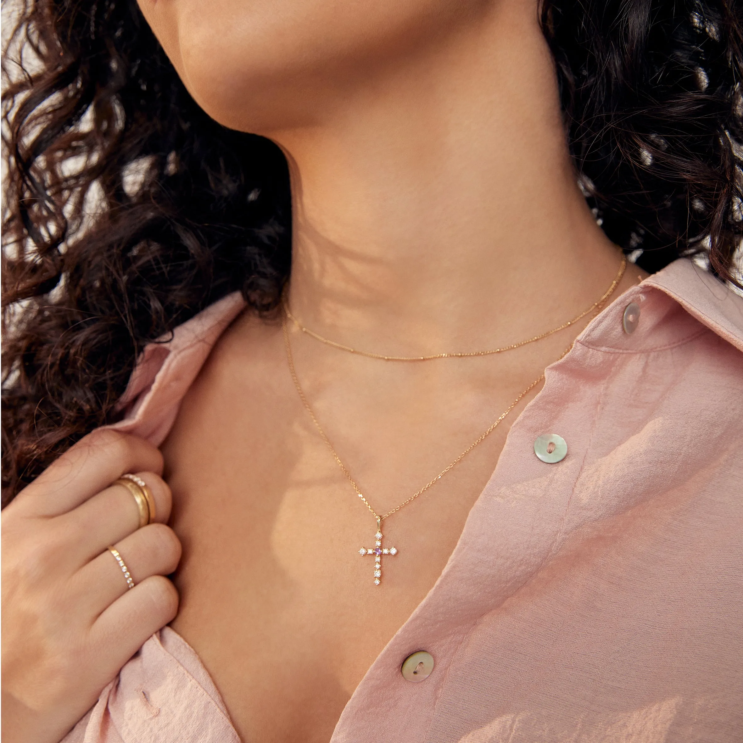 Diamond cross Necklace - 14K/ 18K Gold