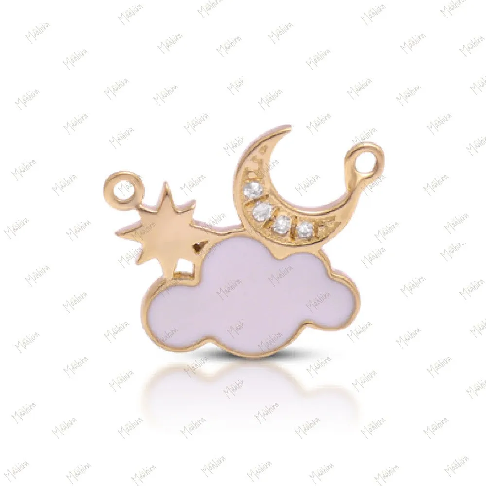 Diamond Star Moon Cloud Charm With White Enamel 10.30x11mm