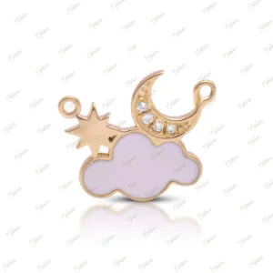 Diamond Star Moon Cloud Charm With White Enamel 10.30x11mm