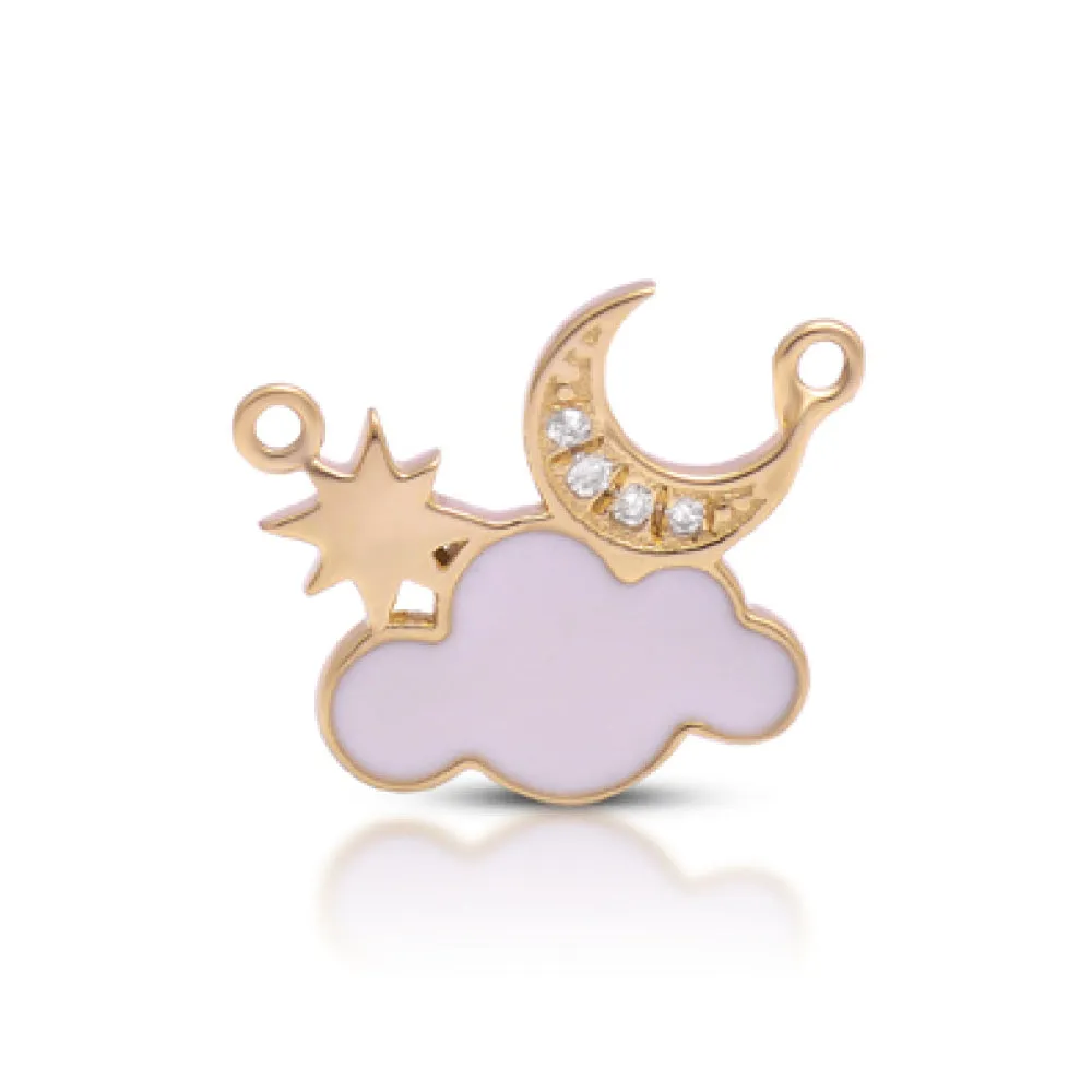 Diamond Star Moon Cloud Charm With White Enamel 10.30x11mm