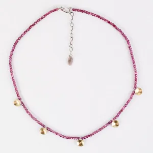 Elsa Rhodolite Garnet Strand Necklace w/ Gold & Silver Domes