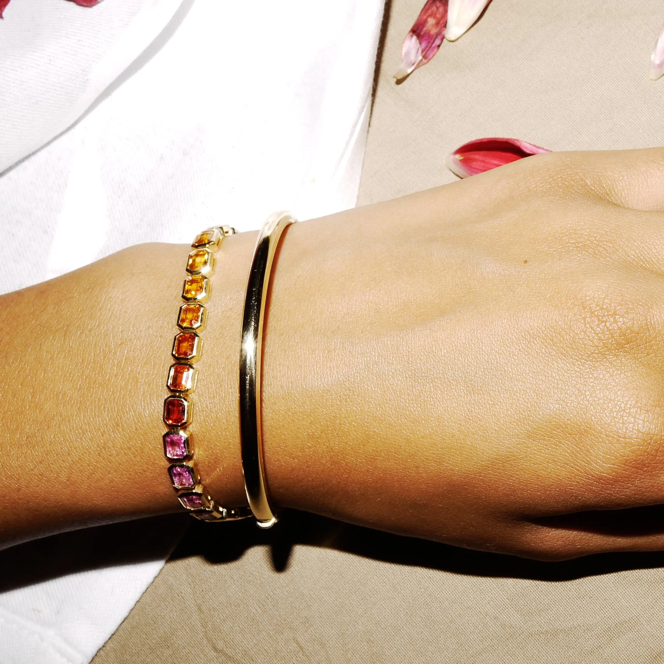 Emerald Cut Rainbow Bracelet - Gelbgold