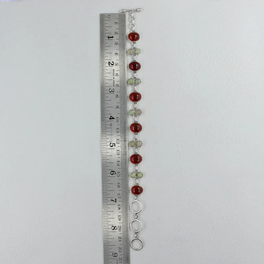 Ethiopian Opal with Hessonite Silver Bracelet