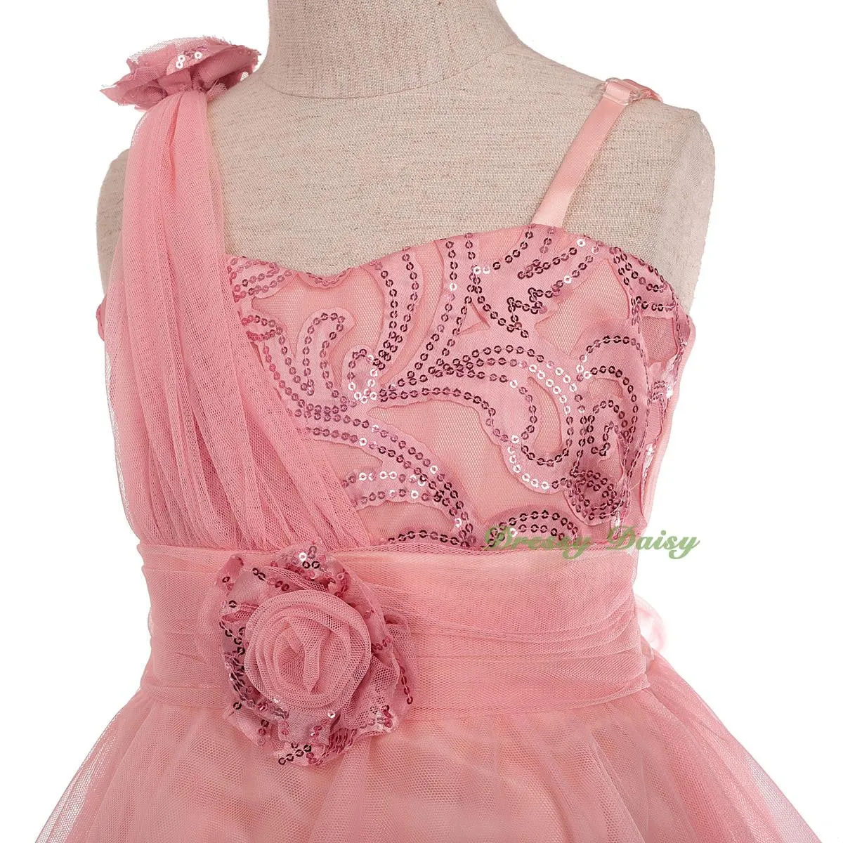 FG333 Sequined Tulle Train Flower Girl Dresses For Wedding Pageant Party Size 2-8