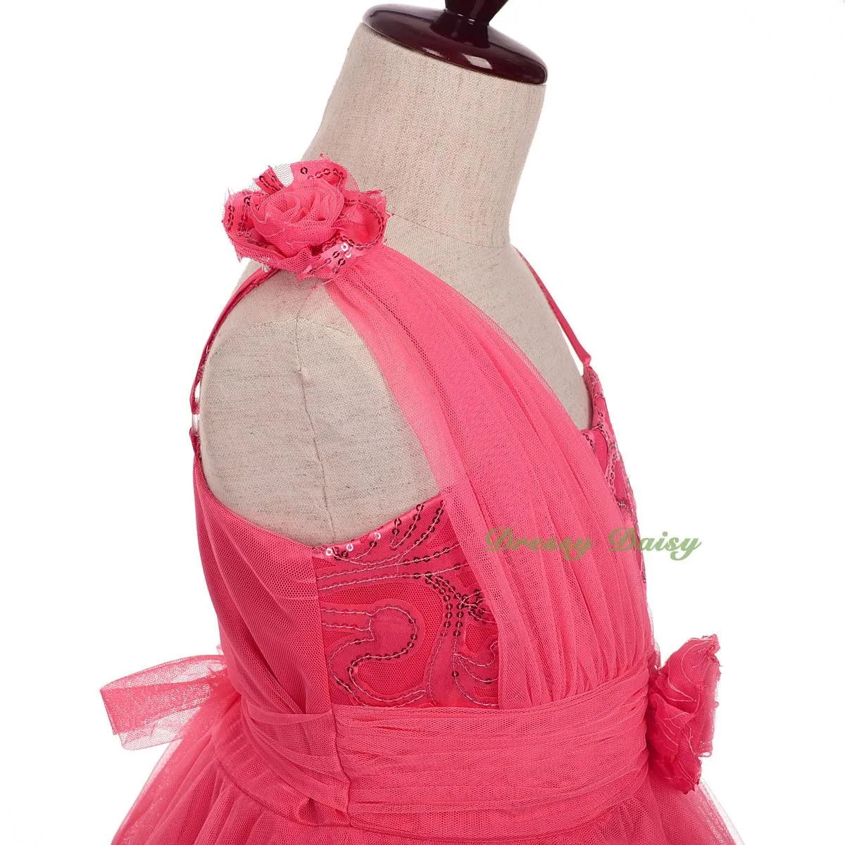 FG333 Sequined Tulle Train Flower Girl Dresses For Wedding Pageant Party Size 2-8
