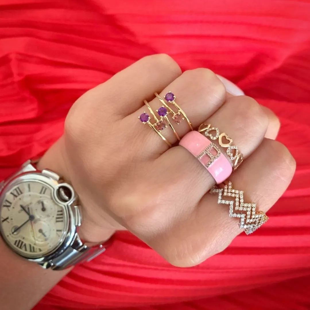 Five Stones Pink Tourmaline And Amethyst Ring
