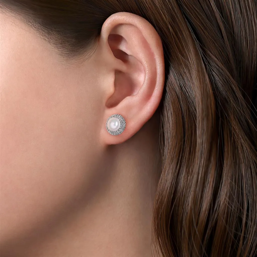 Gabriel & Co 14k White Gold Diamond and Pearl Stud Earrings