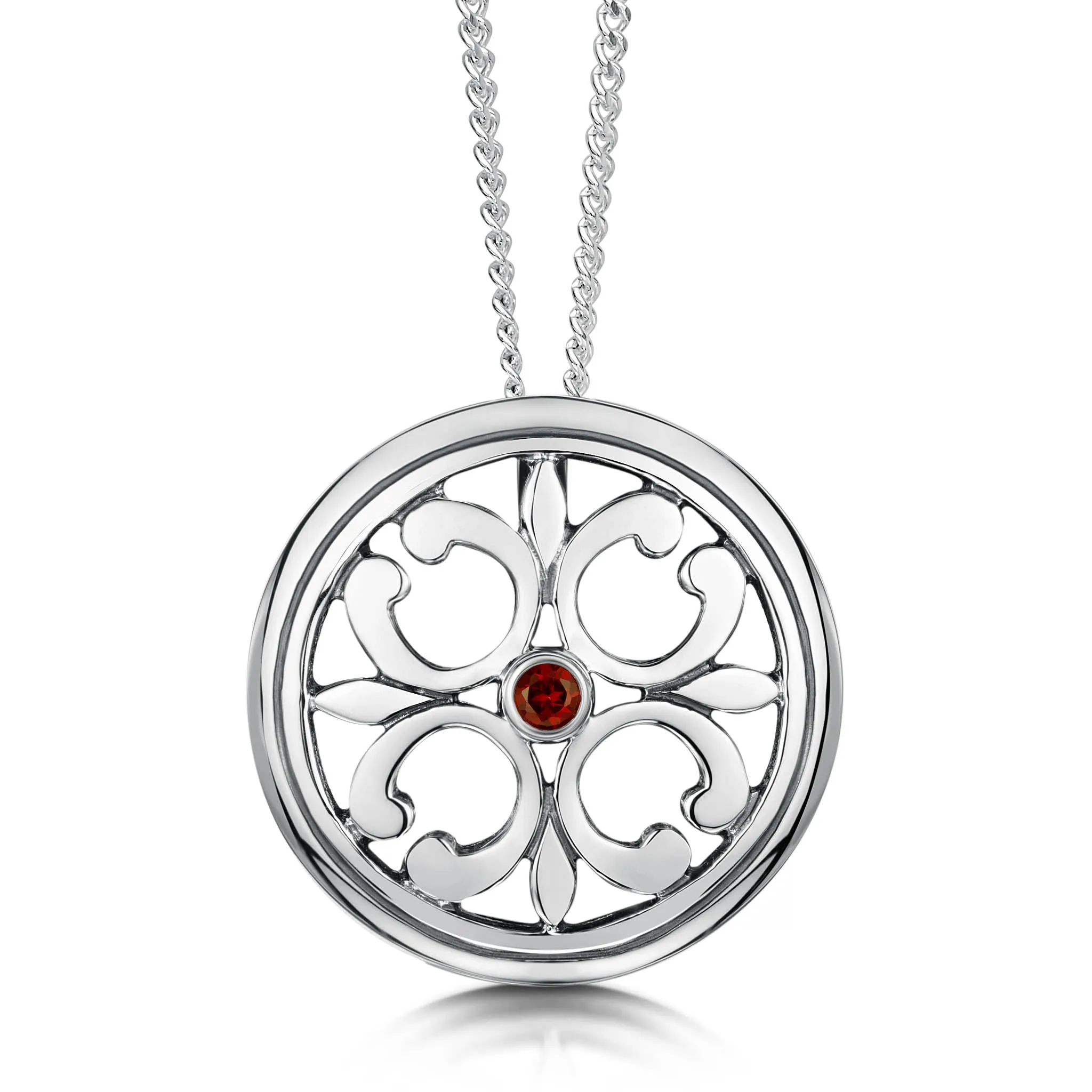 Garnet Cathedral Pendant in Sterling Silver