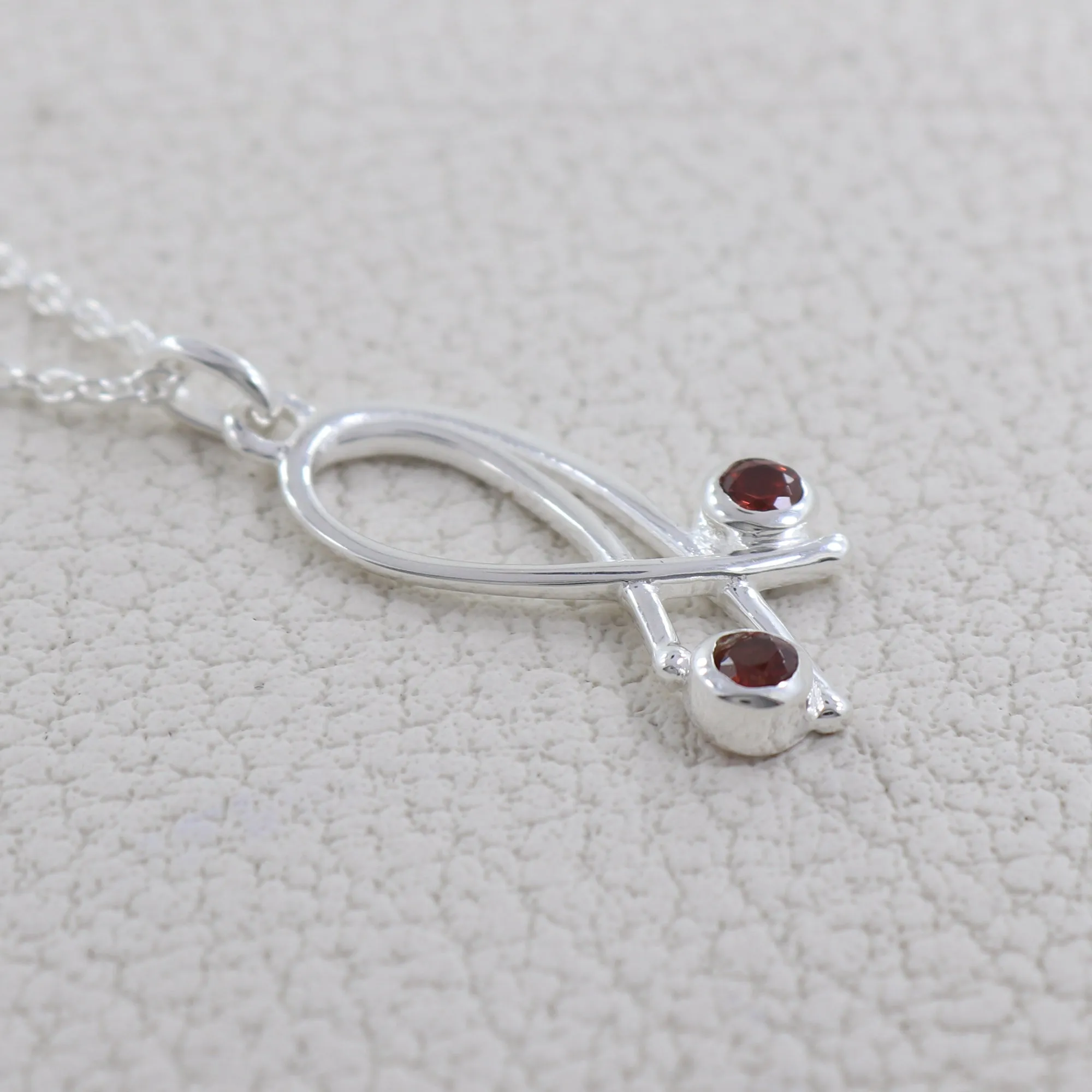 Garnet Cut Gemstone Necklace, 925 Sterling Silver Handmade Necklace
