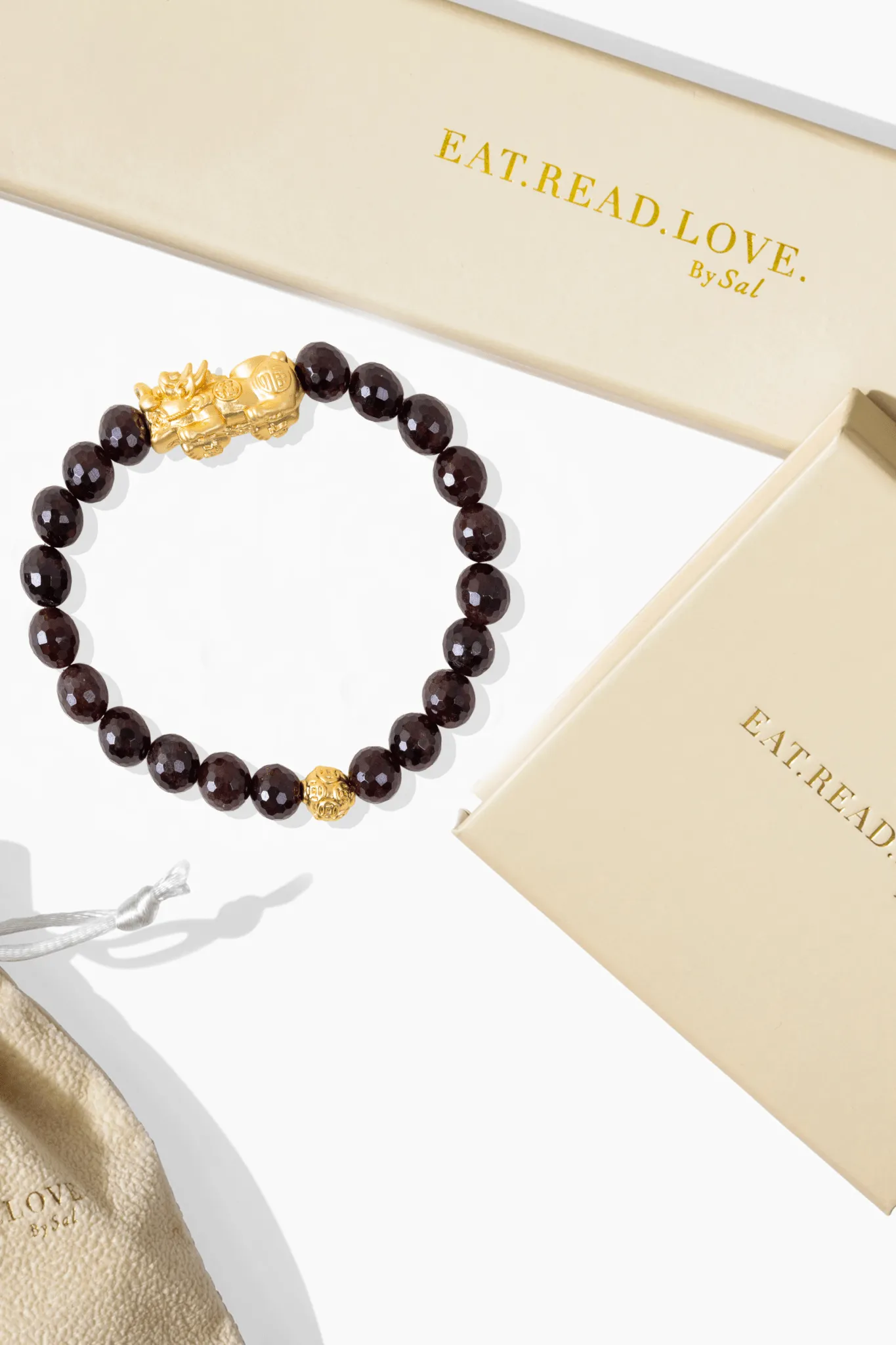 Garnet Fortune 18k Gold Vermeil Pixiu Feng Shui Bracelet