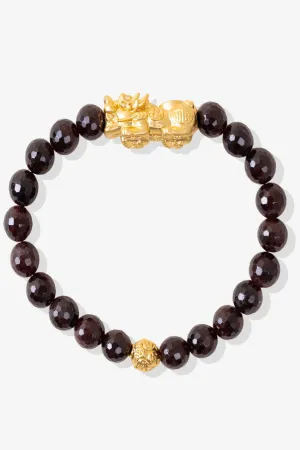 Garnet Fortune 18k Gold Vermeil Pixiu Feng Shui Bracelet