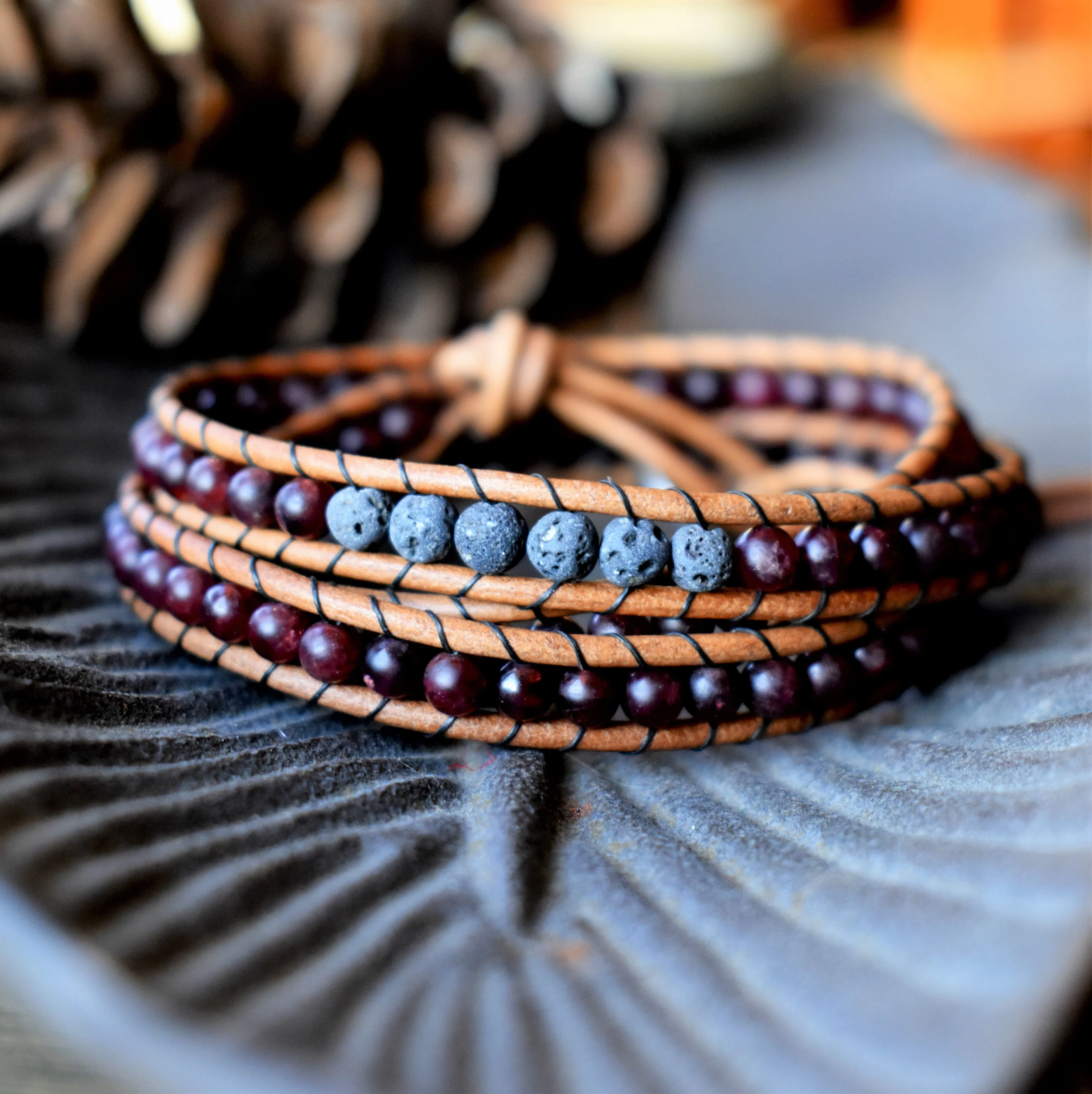 Garnet Wrap Bracelet/Essential Oil Bracelet
