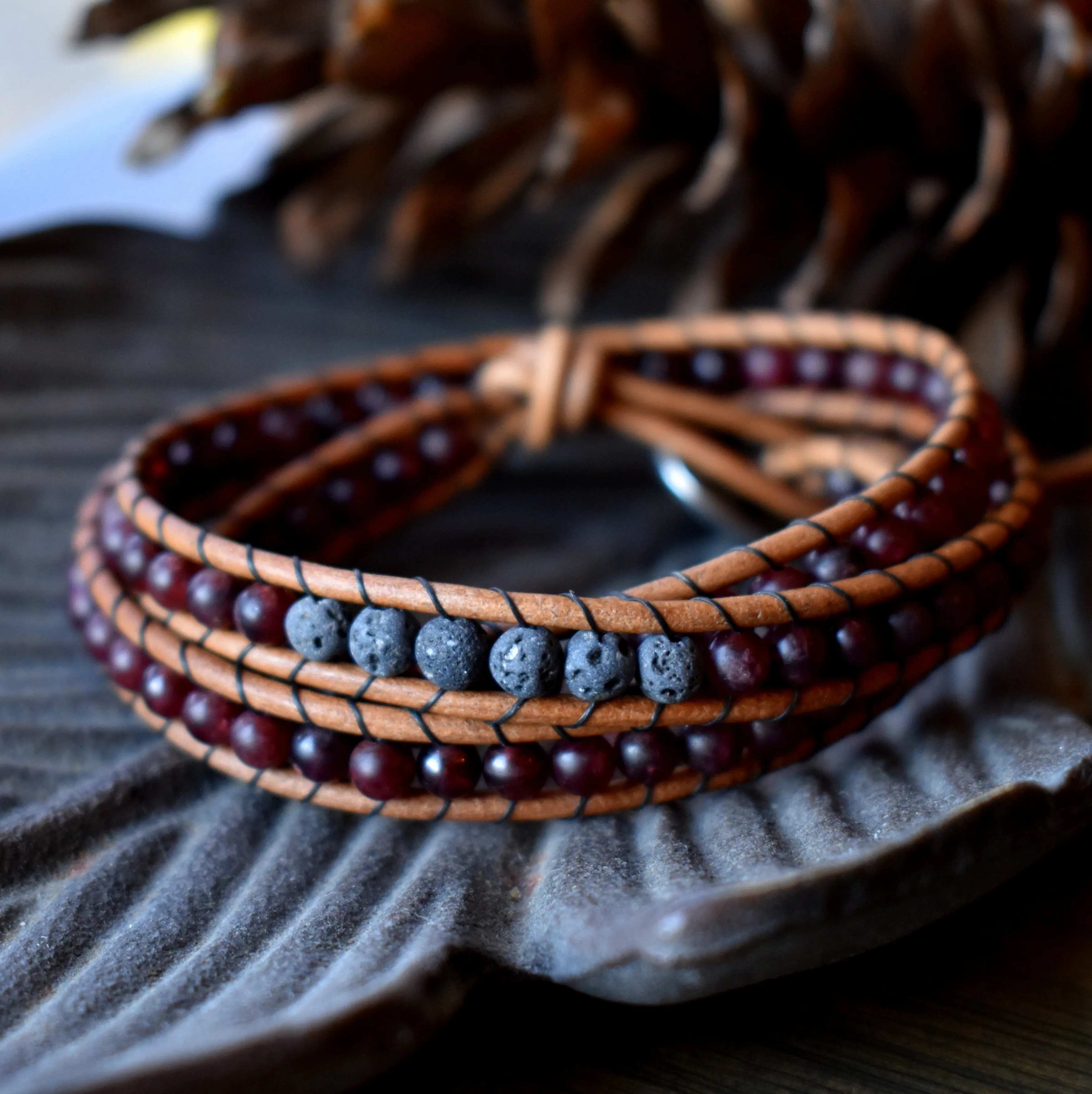 Garnet Wrap Bracelet/Essential Oil Bracelet